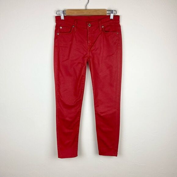 7 For All Mankind ‘The Skinny’ Mid-Rise Ankle Stretch Pant - Lipstick Red - Picture 2 of 8